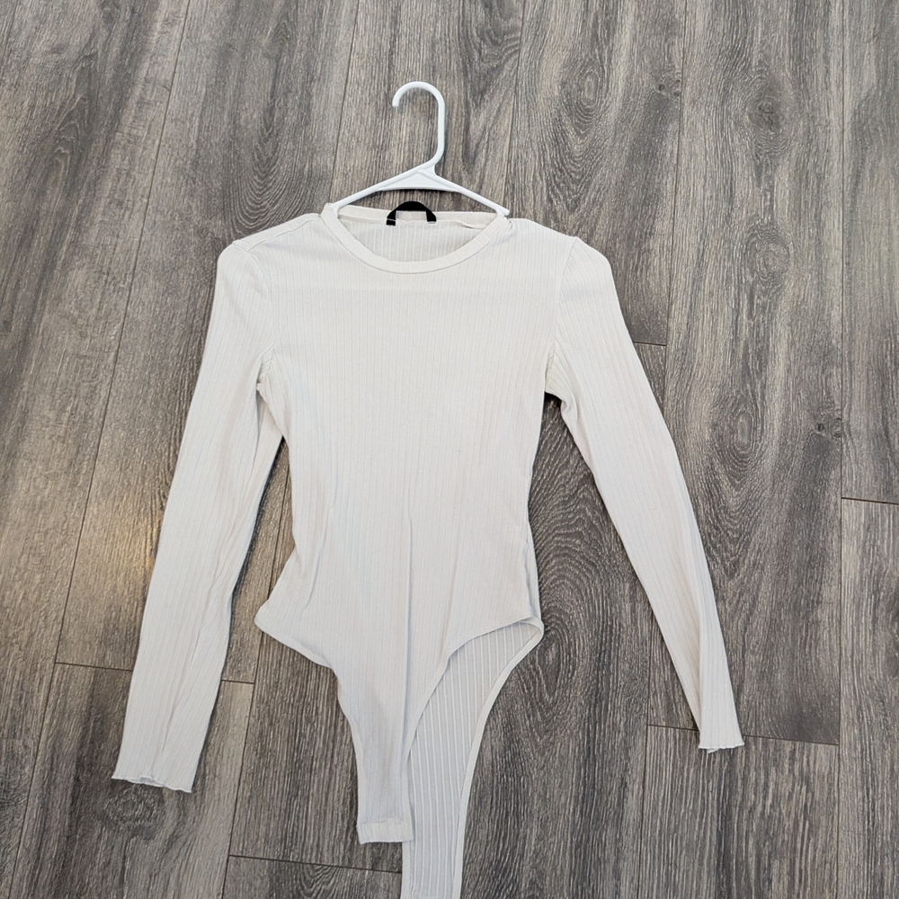 SHEIN White Ribbed Long Sleeve Bodysuit